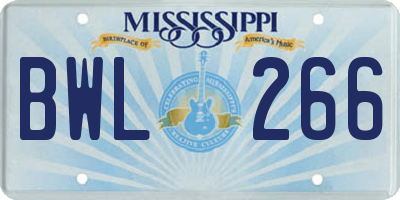 MS license plate BWL266