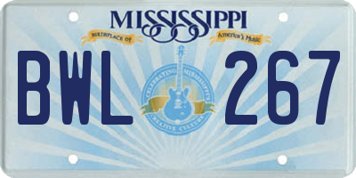 MS license plate BWL267