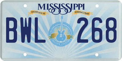 MS license plate BWL268