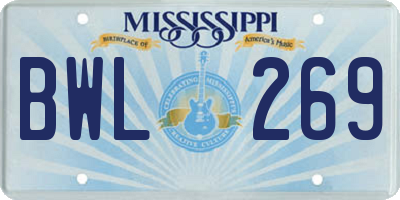 MS license plate BWL269