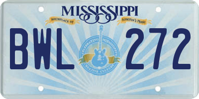 MS license plate BWL272
