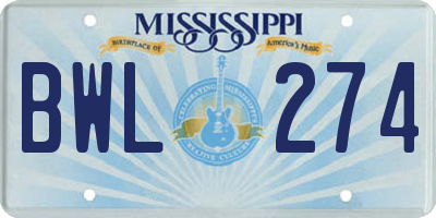 MS license plate BWL274