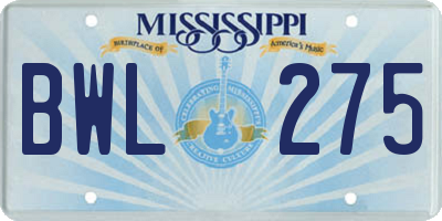 MS license plate BWL275
