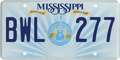 MS license plate BWL277