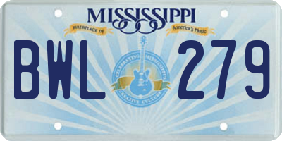 MS license plate BWL279
