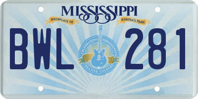 MS license plate BWL281