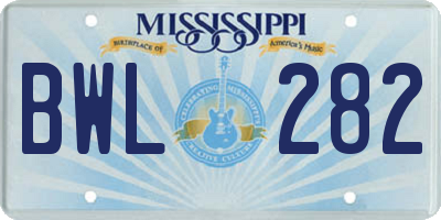 MS license plate BWL282