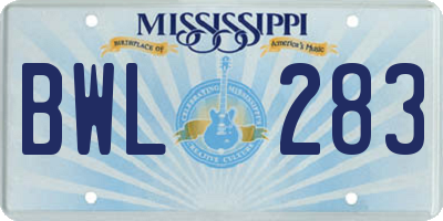 MS license plate BWL283