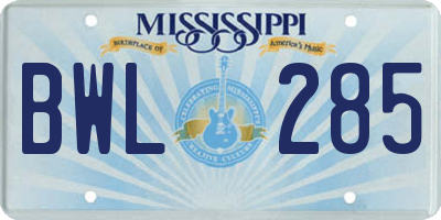 MS license plate BWL285