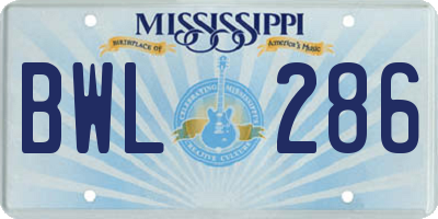 MS license plate BWL286