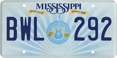 MS license plate BWL292