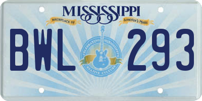 MS license plate BWL293