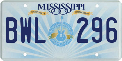 MS license plate BWL296