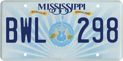MS license plate BWL298