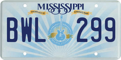 MS license plate BWL299