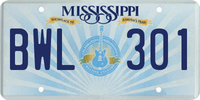 MS license plate BWL301