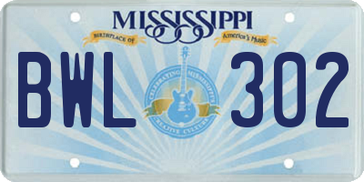 MS license plate BWL302