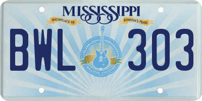 MS license plate BWL303