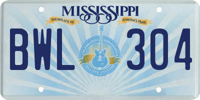 MS license plate BWL304