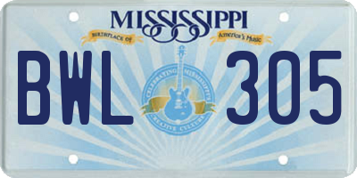 MS license plate BWL305