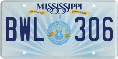 MS license plate BWL306