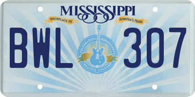 MS license plate BWL307