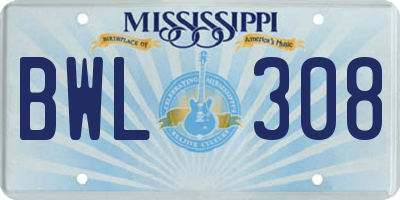 MS license plate BWL308