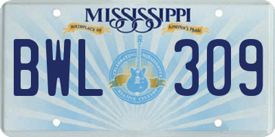MS license plate BWL309