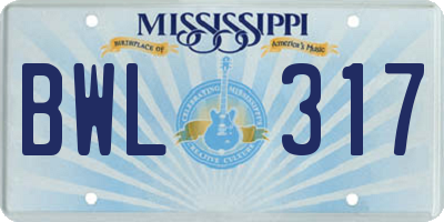 MS license plate BWL317