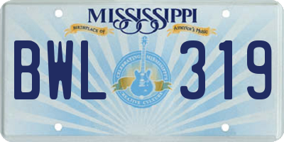 MS license plate BWL319