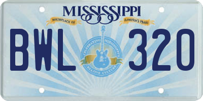 MS license plate BWL320