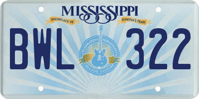MS license plate BWL322