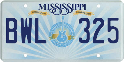 MS license plate BWL325