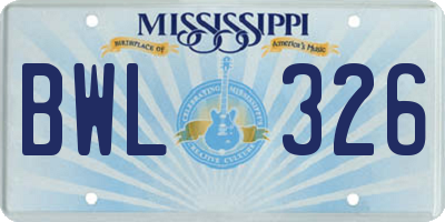 MS license plate BWL326