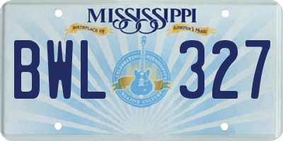 MS license plate BWL327