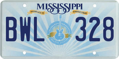 MS license plate BWL328