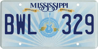 MS license plate BWL329