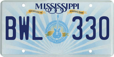 MS license plate BWL330