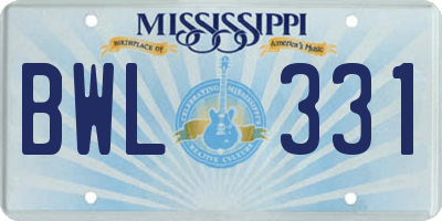 MS license plate BWL331