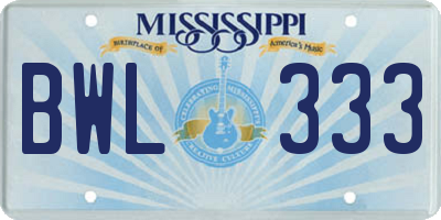 MS license plate BWL333