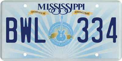 MS license plate BWL334