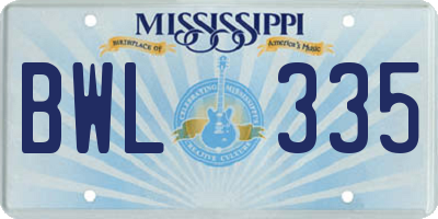 MS license plate BWL335