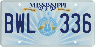 MS license plate BWL336
