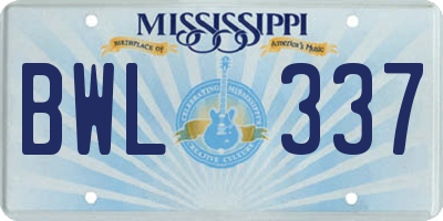 MS license plate BWL337