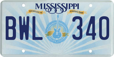 MS license plate BWL340