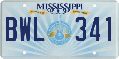 MS license plate BWL341