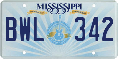 MS license plate BWL342