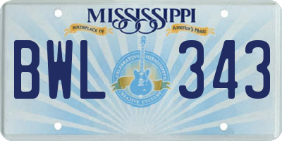 MS license plate BWL343