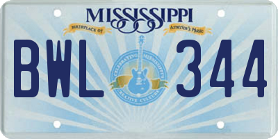 MS license plate BWL344