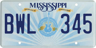 MS license plate BWL345